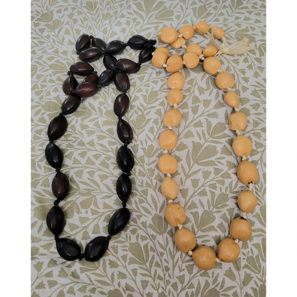 Two Kukui Nut Necklaces - Dark Brown & Light Brown - 18